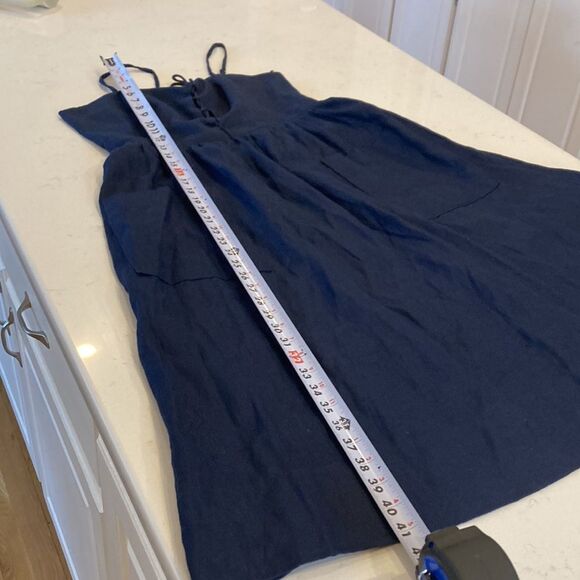 NEW Reformation Ellen Dress 100% Linen Navy Lace Up Midi with Pockets - Picture 8 of 9